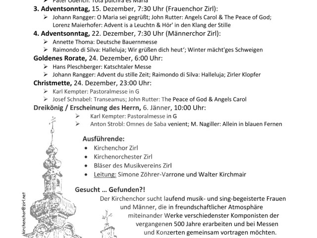 Kirchenmusik in der Advents-und Weihnachtszeit 2024