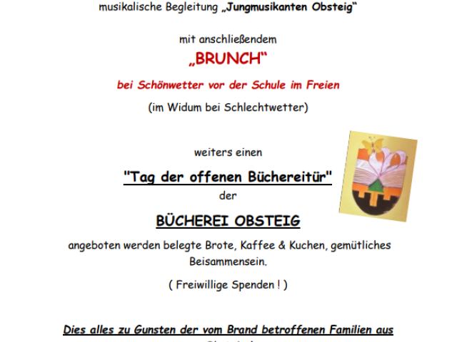 Einladung der Vinzenzgemeinschaft Obsteig zum Gottesdienst mit Brunch und Tag der offenen Büchereitür