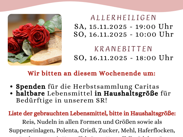 Elisabeth-Sonntag: Caritas- Herbstsammlung und Lebensmittelsammlung